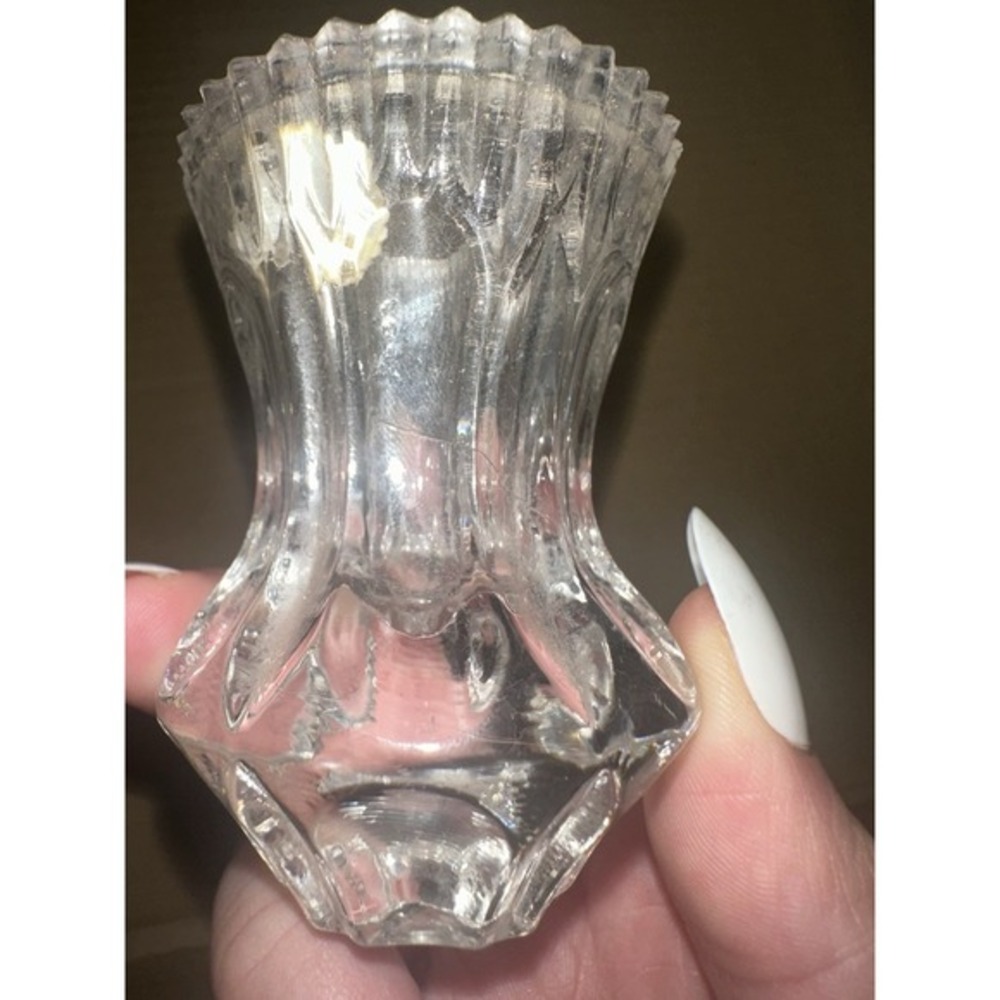 Vintage Clear Crystal Toothpick Holder Pressed Ovals & Grooves West Germany - Picture 3 of 5